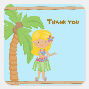 Adorable Luau Girl Personalized Sticker