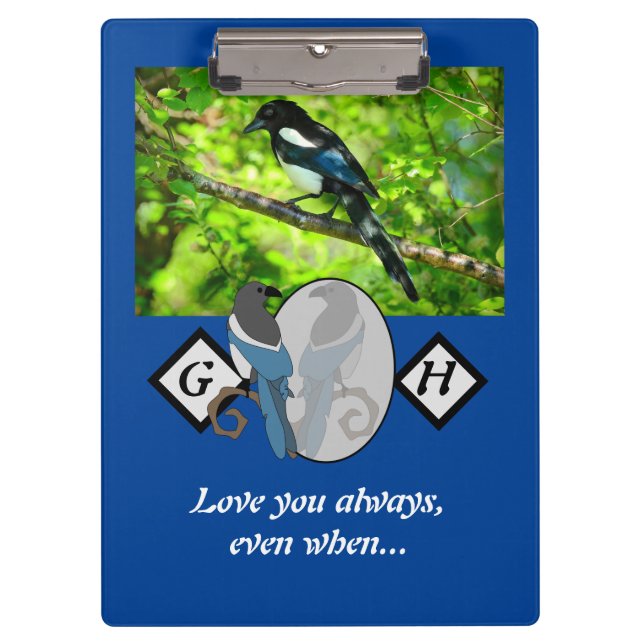 Adorable Magpie Looking Glass Monogram w Photo Clipboard (Front)