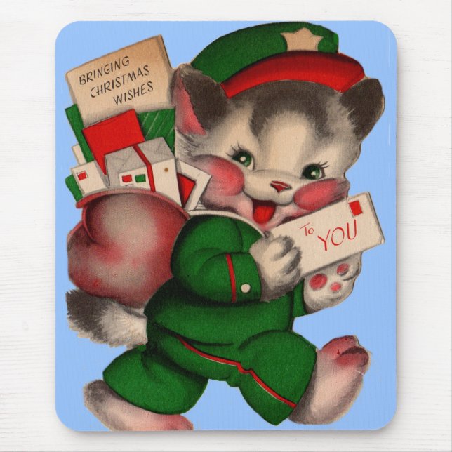 adorable mail kitten delivering Christmas packages Mouse Pad (Front)