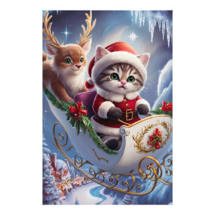 Adorable Maine Coon Santa Claus Kitten in Enchante Photo Print