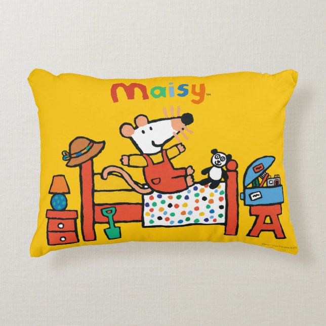 Adorable Maisy in Red Overalls Accent Pillow (Front)