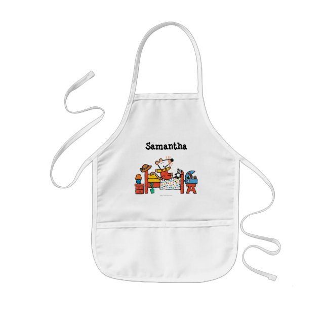 Adorable Maisy in Red Overalls Kids Apron (Front)