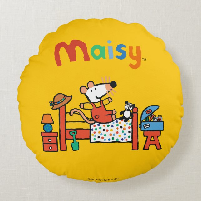 Adorable Maisy in Red Overalls Round Pillow (Front)
