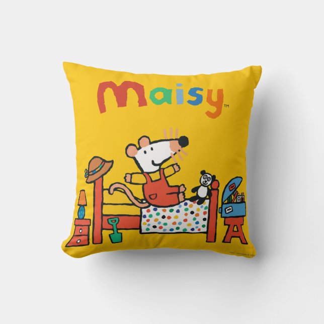 Adorable Maisy in Red Overalls Throw Pillow (Front)