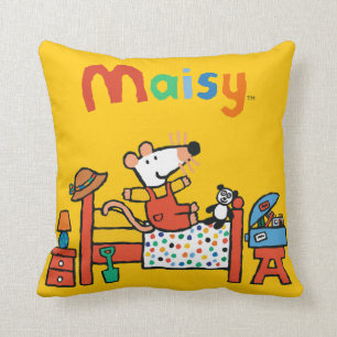 Adorable Maisy in Red Overalls Throw Pillow