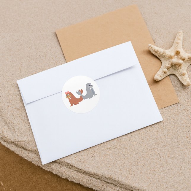 Adorable Male and Female Walruses Classic Round Sticker (Creator Uploaded)