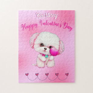 Adorable Maltese Puppy Happy Valentine's Day     Jigsaw Puzzle
