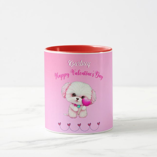 Adorable Maltese Puppy Happy Valentine's Day     Mug (Center)