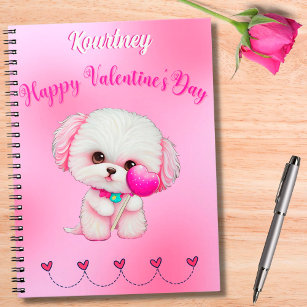 Adorable Maltese Puppy Happy Valentine's Day    Notebook