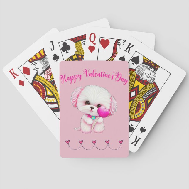 Adorable Maltese Puppy Happy Valentine's Day     Playing Cards (Back)