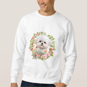 Adorable Maltese Puppy in Bloom, Maltese Dog lover Sweatshirt