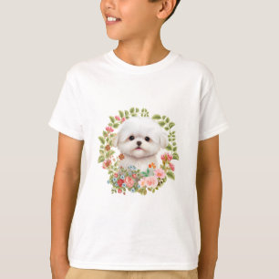Adorable Maltese Puppy in Bloom, Maltese Dog lover T-Shirt