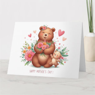 Adorable mama bear with cub card