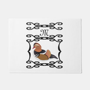 Adorable Mandarin Duck Cartoon Monogram Doormat
