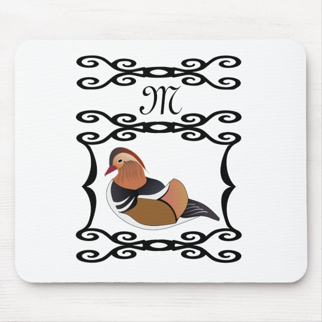 Adorable Mandarin Duck Cartoon Monogram Mouse Pad (Front)