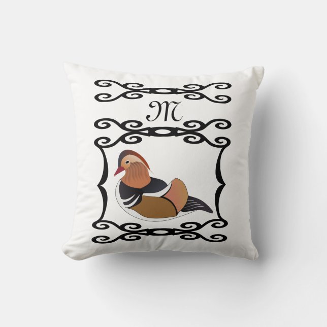 Adorable Mandarin Duck Cartoon Monogram Throw Pillow (Front)