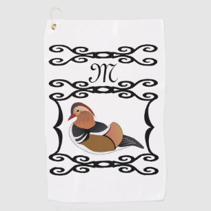 Adorable Mandarin Duck Illustration Monogram Golf Towel