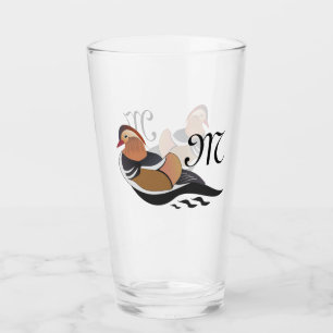 Adorable Mandarin Duck Swimming Cartoon Glass