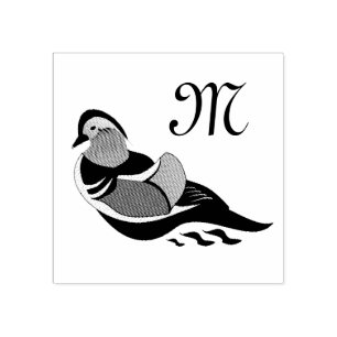 Adorable Mandarin Duck Swimming Rubber Stamp