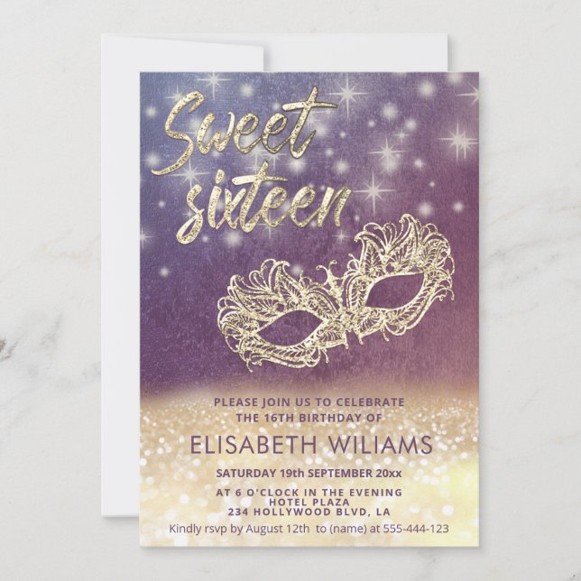 Adorable Masquerade charming glittery ombre purple Invitation (Front)
