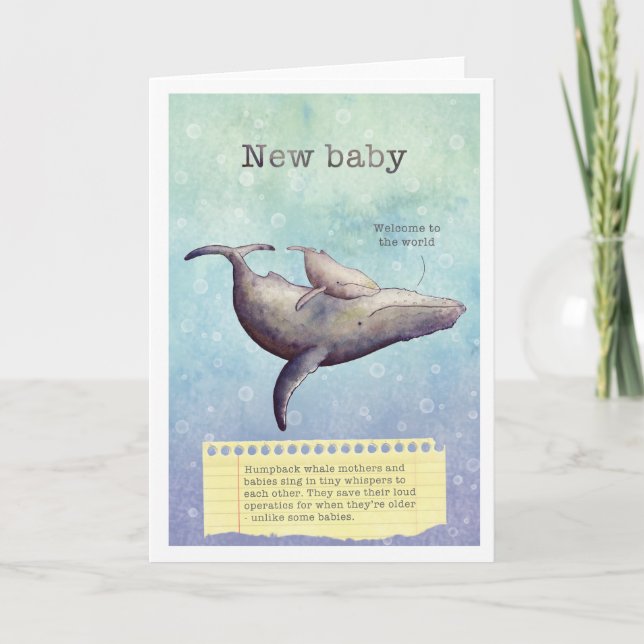 Adorable mère et baleine. Nouvelle carte bébé. (Devant)