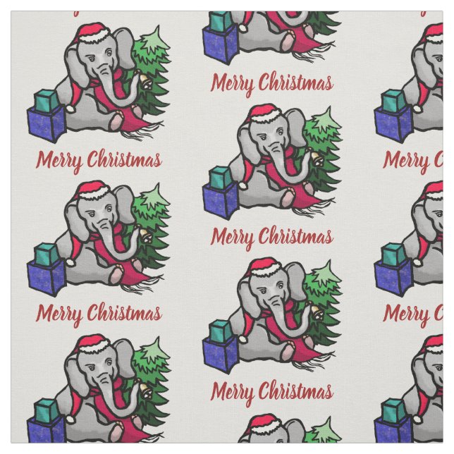 Adorable Merry Christmas Sant Elephant Pattern Fabric (Swatch)