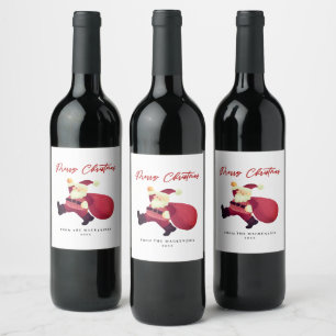 Adorable Merry Christmas Santa  Wine Label