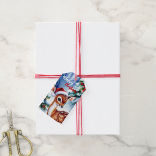 adorable Merry Christmas white winter deer fawn Gift Tags