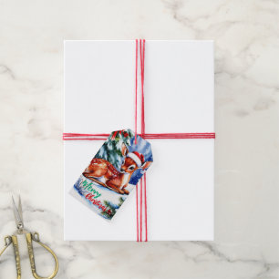 adorable Merry Christmas white winter deer fawn Gift Tags