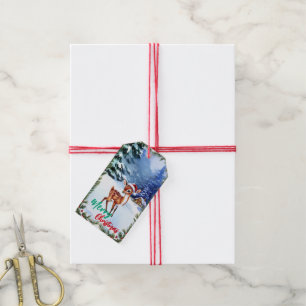 adorable Merry Christmas winter deer fawn santa Gi Gift Tags