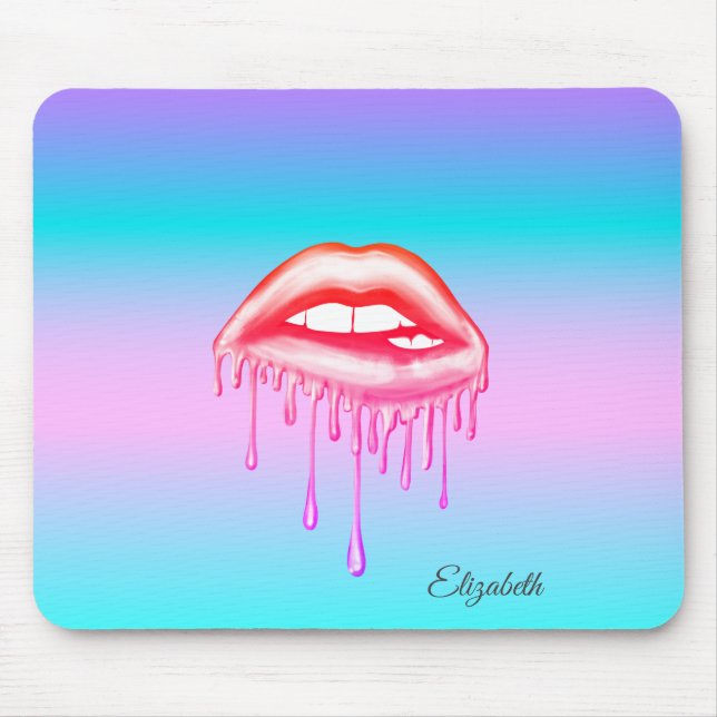 Adorable Metallic Dripping Lips Holographic Mouse Pad (Front)