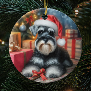 Adorable Miniature Schnauzer Dog Christmas Ceramic Ornament