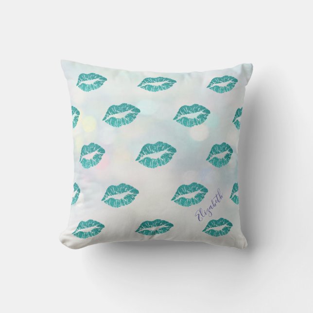 Adorable Modern,Bokeh,Glitter Lips-Personalize Throw Pillow (Front)