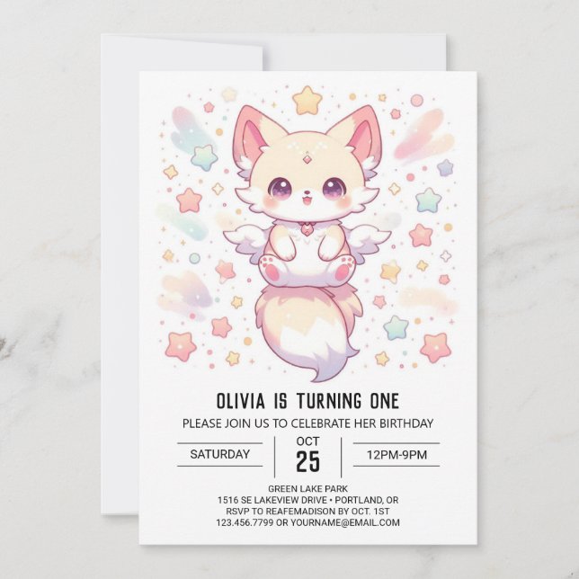 Adorable Modern Fox 1st Birthday Invitation (Front)