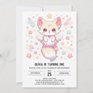 Adorable Modern Fox 1st Birthday Invitation