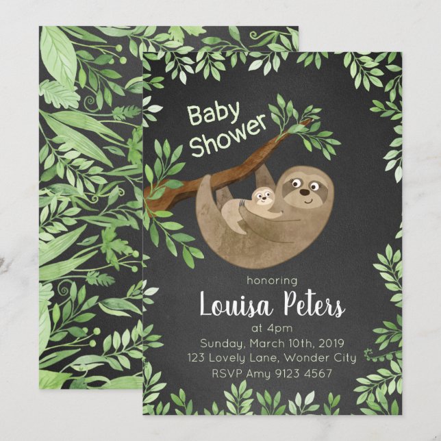 Adorable Mom and Baby Sloth Baby Shower Invitation (Front/Back)