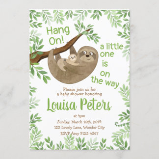 Adorable Mom and Baby Sloth Baby Shower Invitation