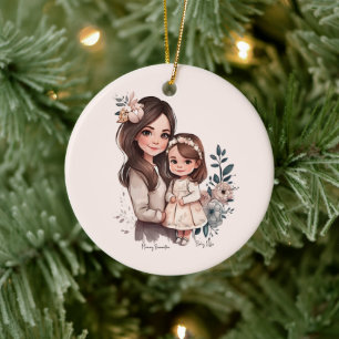 Adorable Mom and Daughter Bond (3) Ceramic Ornament