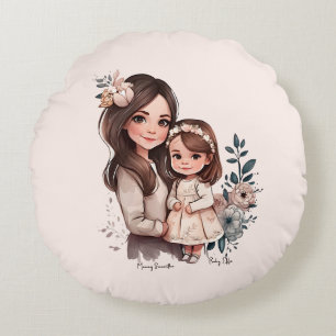 Adorable Mom and Daughter Bond (3) Round Pillow