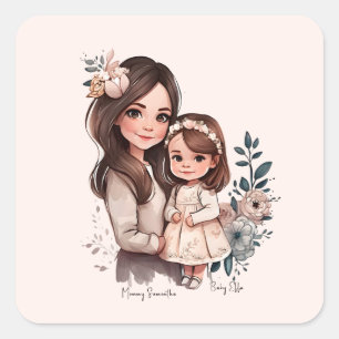 Adorable Mom and Daughter Bond (3) Square Sticker