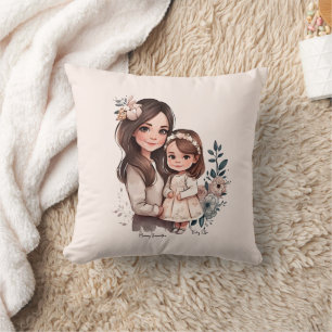 Adorable Mom and Daughter Bond (3) Throw Pillow