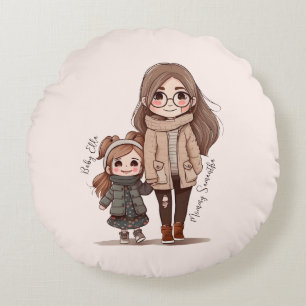 Adorable Mom and Daughter Bond (5) Round Pillow