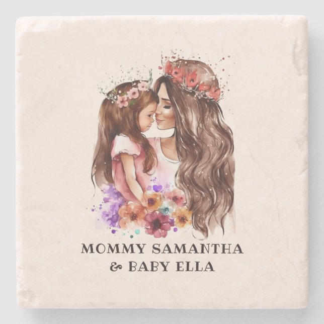 Adorable Mom and Daughter Bond (6) Stone Coaster (Front)