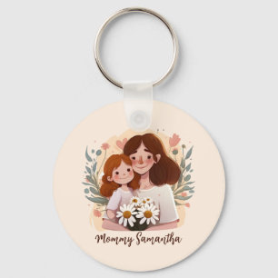 Adorable Mom and Daughter Bond - Floral Frame (2) Keychain