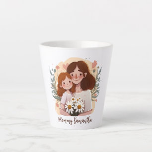 Adorable Mom and Daughter Bond - Floral Frame (2) Latte Mug