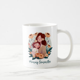 Adorable Mom and Daughter Bond - Floral Frame (3) Coffee Mug