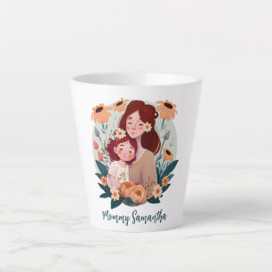 Adorable Mom and Daughter Bond - Floral Frame (3) Latte Mug