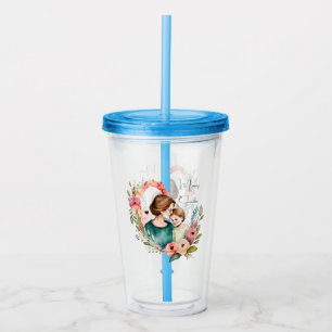 Adorable Mom and Daughter Bond - Floral Frame (4) Acrylic Tumbler