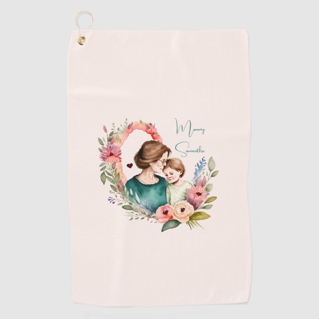 Adorable Mom and Daughter Bond - Floral Frame (4) Golf Towel (Front)