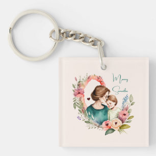 Adorable Mom and Daughter Bond - Floral Frame (4) Keychain